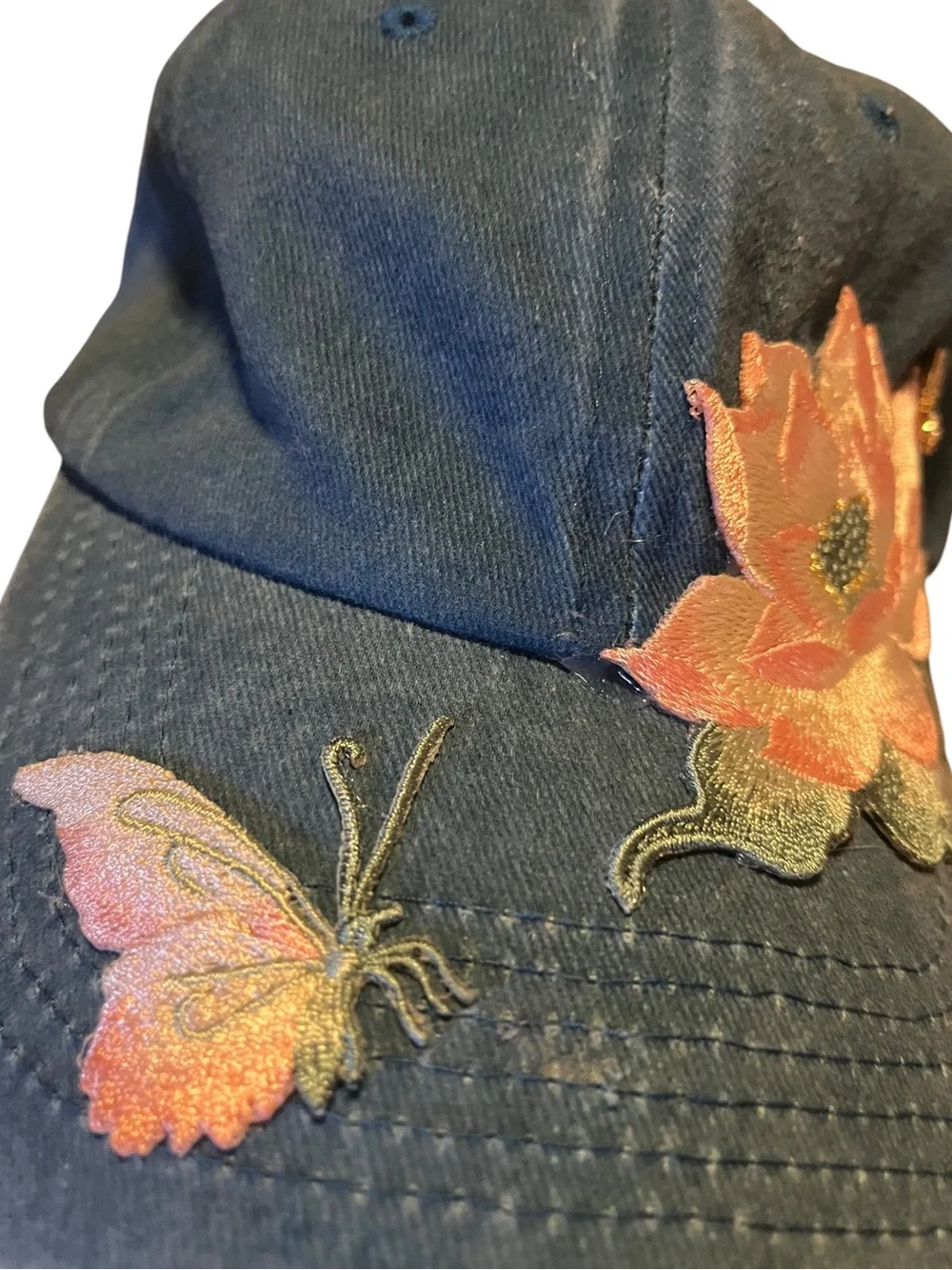 JAM Designs Blue Botanical Lotus & Butterfly Embellished Baseball Cap
